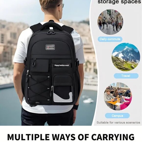 *NWT MULTILAYER LARGE CAPACITY CAMPUS BACKPACK - BLACK - Picture 5 of 6